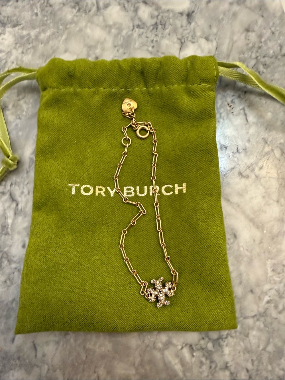 Tory Burch Gold Chain Bracelet with Crystal Logo